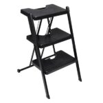 Escada 3 Degraus Dobrável Resistente Aço Anodilar Preta - Imagem 4