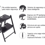 Escada Dobrável Resistente 2 Degraus Doméstica Anodilar Aço Cinza - Imagem 2