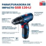 Furadeira e Parafusadeira de Impacto a Bateria Bosch com Bateria 12V 3/8" GSB 120-Li - Imagem 7