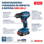 Furadeira e Parafusadeira de Impacto Bosch Brushless 1 Bateria 18V 1/2" GSB 185-LI 1B - Imagem 8