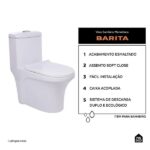 Vaso Sanitário Monobloco Caixa Acoplada Privada Barita Pingoo.casa - Branco - Imagem 2